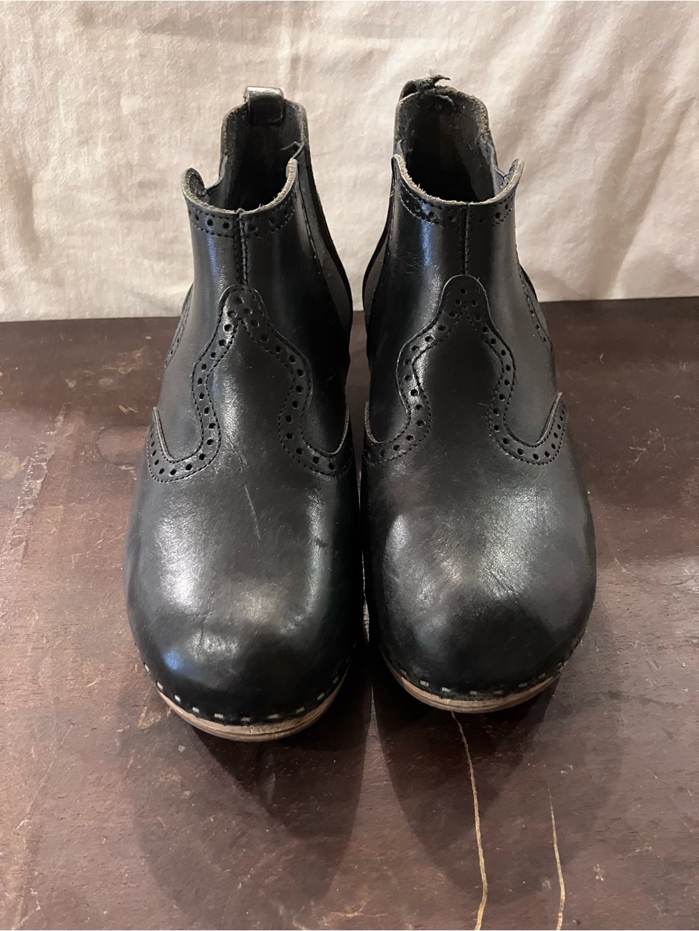 Black Leather Swedish Hasbeens Clog Booties